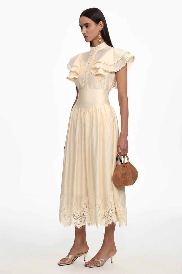 Mafalda Resort Flowy Short Sleeve Ruffle Woven Top and Skirt Set