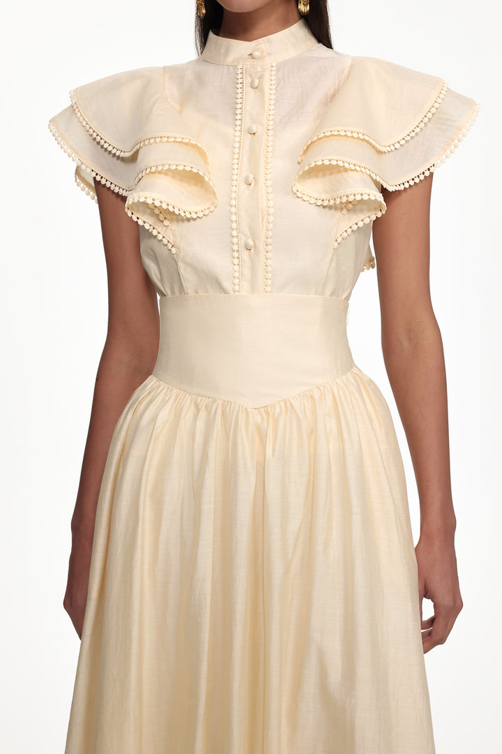 Mafalda Resort Flowy Short Sleeve Ruffle Woven Top and Skirt Set