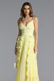 Viky Elegant Flowy Sleeveless Pleated Ruffle Maxi Dress