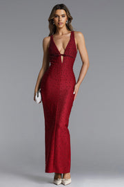 Tersa Romantic Contour Sleeveless Deep V Beaded Maxi Dress	