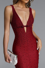 Load image into Gallery viewer, Tersa Romantic Contour Sleeveless Deep V Beaded Maxi Dress	