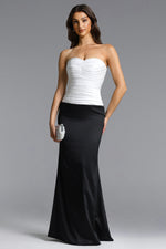 Load image into Gallery viewer, Diona Elegant Contour Strapless Pleated Contrast Satin Maxi Dress