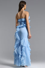 Load image into Gallery viewer, Deirdre Romantic Flowy Strapless Asymmetric Ruffle Floral Maxi Dress