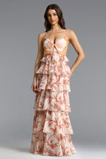 Load image into Gallery viewer, Valerie Romantic Flowy Halter Ruffle Sequin Print Maxi Dress