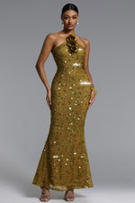 Load image into Gallery viewer, Liza Elegant Contour Halter Floral Sequin Maxi Dress