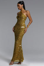 Load image into Gallery viewer, Liza Elegant Contour Halter Floral Sequin Maxi Dress