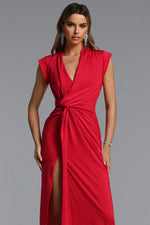 Load image into Gallery viewer, Elin Chic Contour V Neck Twisted High Slit Knit Maxi Dress