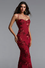 Load image into Gallery viewer, Ririe Romantic Contour Strapless Floral Applique Knit Maxi Dress	