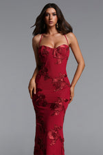Load image into Gallery viewer, Ririe Romantic Contour Strapless Floral Applique Knit Maxi Dress	