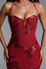 Load image into Gallery viewer, Ririe Romantic Contour Strapless Floral Applique Knit Maxi Dress	