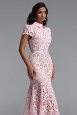 Load image into Gallery viewer, Felix Elegant Cinched Short Sleeve Floral Lace Maxi Dress