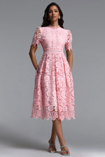 Load image into Gallery viewer, Valema Resort Flowy Short Sleeve Floral Lace Midi Dress