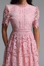 Load image into Gallery viewer, Valema Resort Flowy Short Sleeve Floral Lace Midi Dress