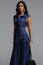 Load image into Gallery viewer, Jouy Elegant Tailored Sleeveless Pleated Maxi Dress