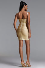 Load image into Gallery viewer, Racaco Classic Contour Metallic Bandage Mini Dress	