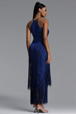 Load image into Gallery viewer, Sahara Chic Contour Halter Fringe Bandage Maxi Dress