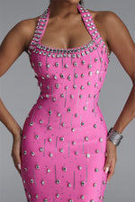 Load image into Gallery viewer, Manik Glamorous Contour Halter Rhinestone Bandage Pink Mini Dress