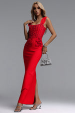 Load image into Gallery viewer, Oria Glamorous Contour Square Neck Pearl Floral Bandage Maxi Dres