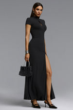 Load image into Gallery viewer, Saturn Chic Contour Short Sleeve Zipper Front Cut Out Knit Maxi Dress