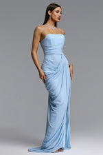 Load image into Gallery viewer, Tazeda Elegant Contour Strapless Ruched Mesh Maxi Dress