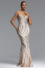 Load image into Gallery viewer, Gemma Chic Contour V Neck Sequin Stripe Maxi Dress