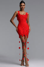 Load image into Gallery viewer, Jacova Chic Contour Wide Strap Floral Tassel Bodycon Bandage Mini Dress	