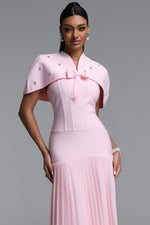Load image into Gallery viewer, Devere Elegant Sophisticated Cape Style Pleated Bandge Maxi Dress