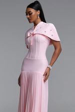Load image into Gallery viewer, Devere Elegant Sophisticated Cape Style Pleated Bandge Maxi Dress