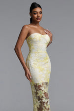 Load image into Gallery viewer, Livana Elegant Youthful Strapless Floral Embroidery Sheer Mermaid Maxi Dress	