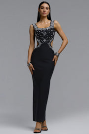 Steffi Luxurious Contour Wide Strap Gradient Square Rhinestone Bandage Maxi Dress	