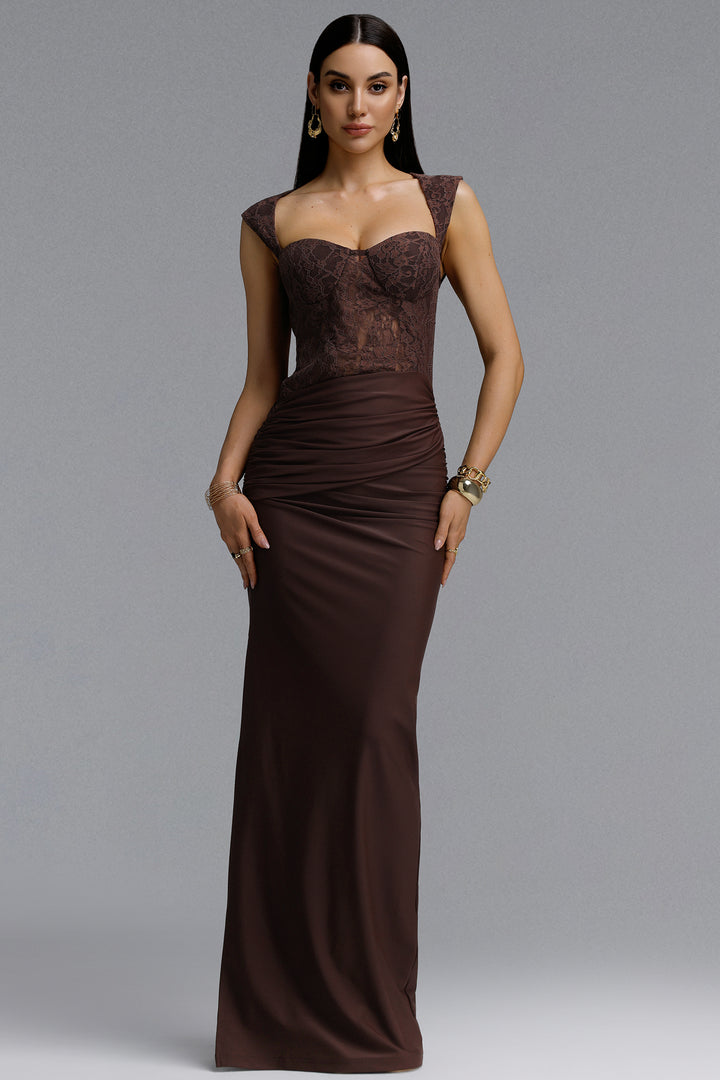 Tabitha Elegant Contour Ruched Lace Maxi Dress	