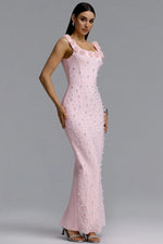 Load image into Gallery viewer, Shea Elegant Contour Square Neck Floral Pearl Bandage Pink Maxi Dress	