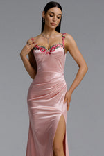 Load image into Gallery viewer, Wynn Romantic Contour Pleated Floral Satin Maxi Dress	