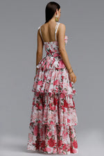 Load image into Gallery viewer, Pale Chic Flowy Halter Cut Out Floral Print Ruffle Pink Maxi Dress	