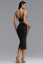 Load image into Gallery viewer, Lestie Minimalist Contour Straight Neck Gold Woven Bandage Midi Dress