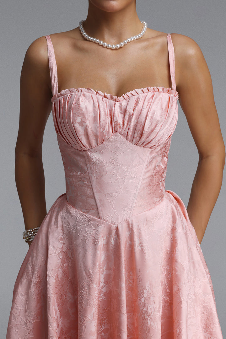 Sliya Elegant Tailored Sleeveless Jacquard Satin Maxi Dress	