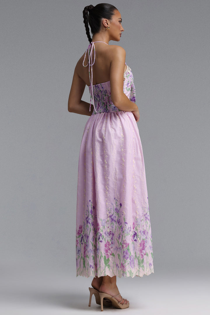 Emory Resort Flowy Spaghetti Strap Bow Floral Print Woven Maxi Dress	