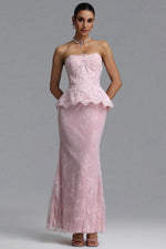 Load image into Gallery viewer, Maci Elegant Waist-Cinching Strapless Ruffle Hem Lace Beaded Embroidery Bodycon Mermaid Maxi Evening Dress