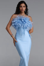 Load image into Gallery viewer, Wenie Gentle Feather Off Shoulder Tassel Bandage Maxi Dress