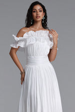Load image into Gallery viewer, Suku Elegant Flowy Off Shoulder Ruched White Maxi Dress