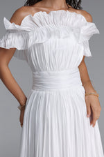 Load image into Gallery viewer, Suku Elegant Flowy Off Shoulder Ruched White Maxi Dress