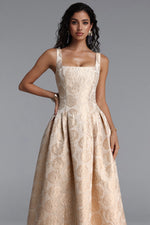 Load image into Gallery viewer, Rahel Classic Tailored Square Neck Floral Jacquard Woven Maxi Dress