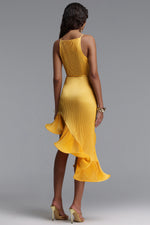Load image into Gallery viewer, Rerily Resort Flowy Sleeveless Asymmetric Ruffle Pleated Woven Midi Dress