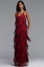 Load image into Gallery viewer, Alex Classic Contour V Neck Layered Fringe Bandage Red Maxi Dress