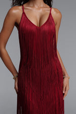 Load image into Gallery viewer, Alex Classic Contour V Neck Layered Fringe Bandage Red Maxi Dress