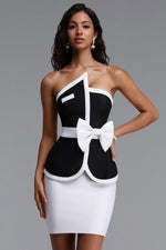 Load image into Gallery viewer, Erica Classic Slim Color Block Black Bandage Crop Top And Mini Skirt Two-Piece Set
