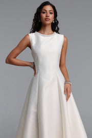 Velma Minimalist Cinched-Waist Sleeveless Pearl Rhinestone A-Line Maxi Dress