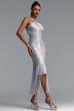 Load image into Gallery viewer, Mamie Elegant Fitted Rhinestone Tassel Maxi Bandage Dress