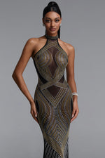 Load image into Gallery viewer, Zelda Gorgeous Halter Sleeveless Rhinestone Stretch Knit Maxi Dress