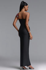 Load image into Gallery viewer, Gacia Elegant Fitted One Shoulder Color Rhinestone Slit Maxi Bandage Dress